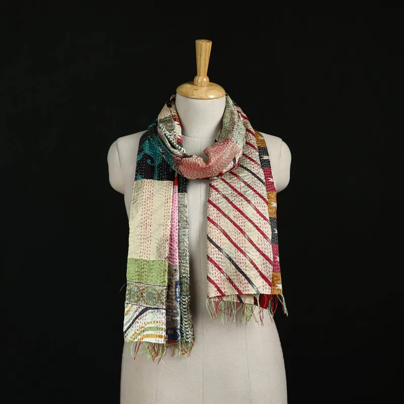 Bengal Kantha Handwork Patchwork Reversible Silk Stole 49 made by Itokri