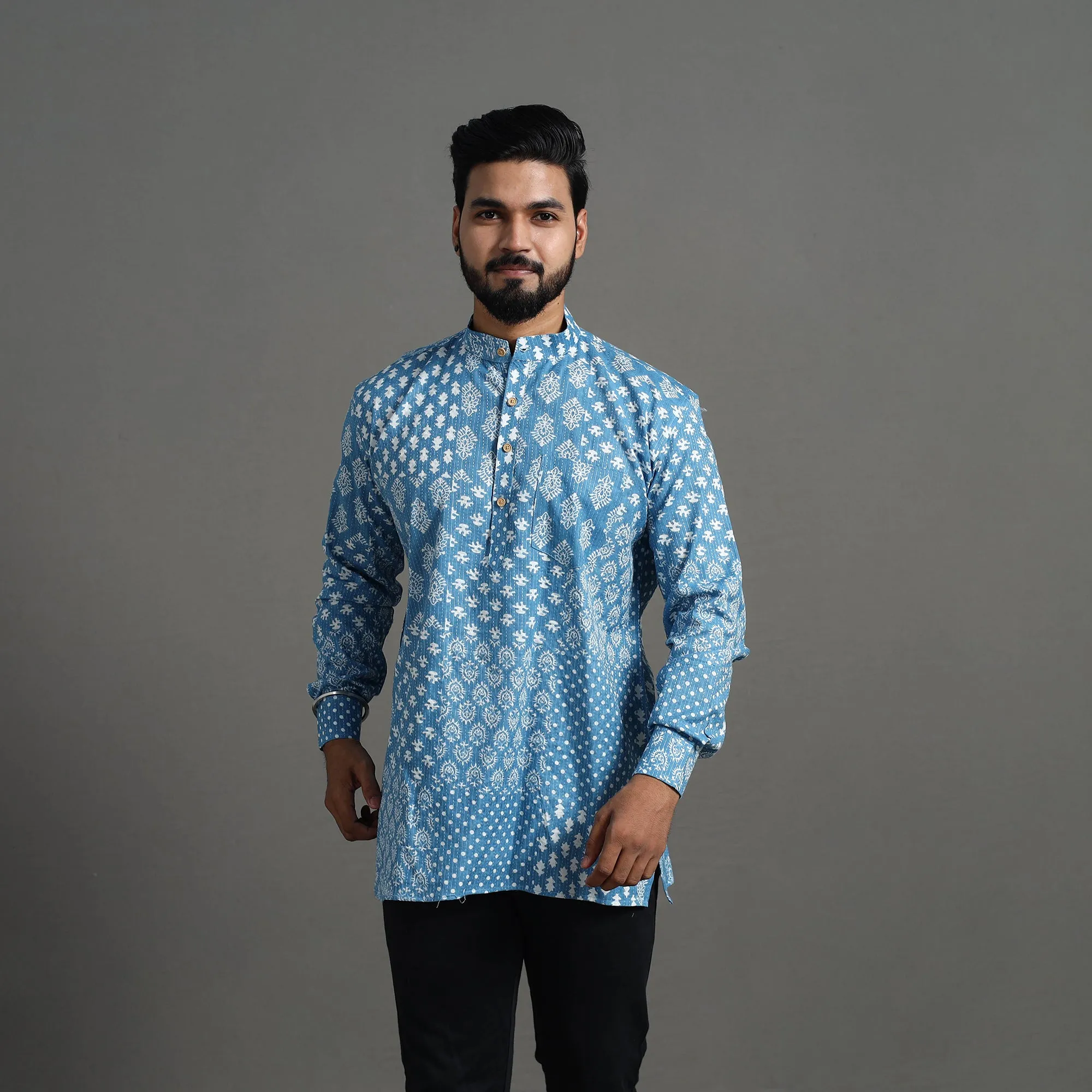 Kantha Stitch Cotton Short Sanganeri Kurta for Men 10 sold by Itokri