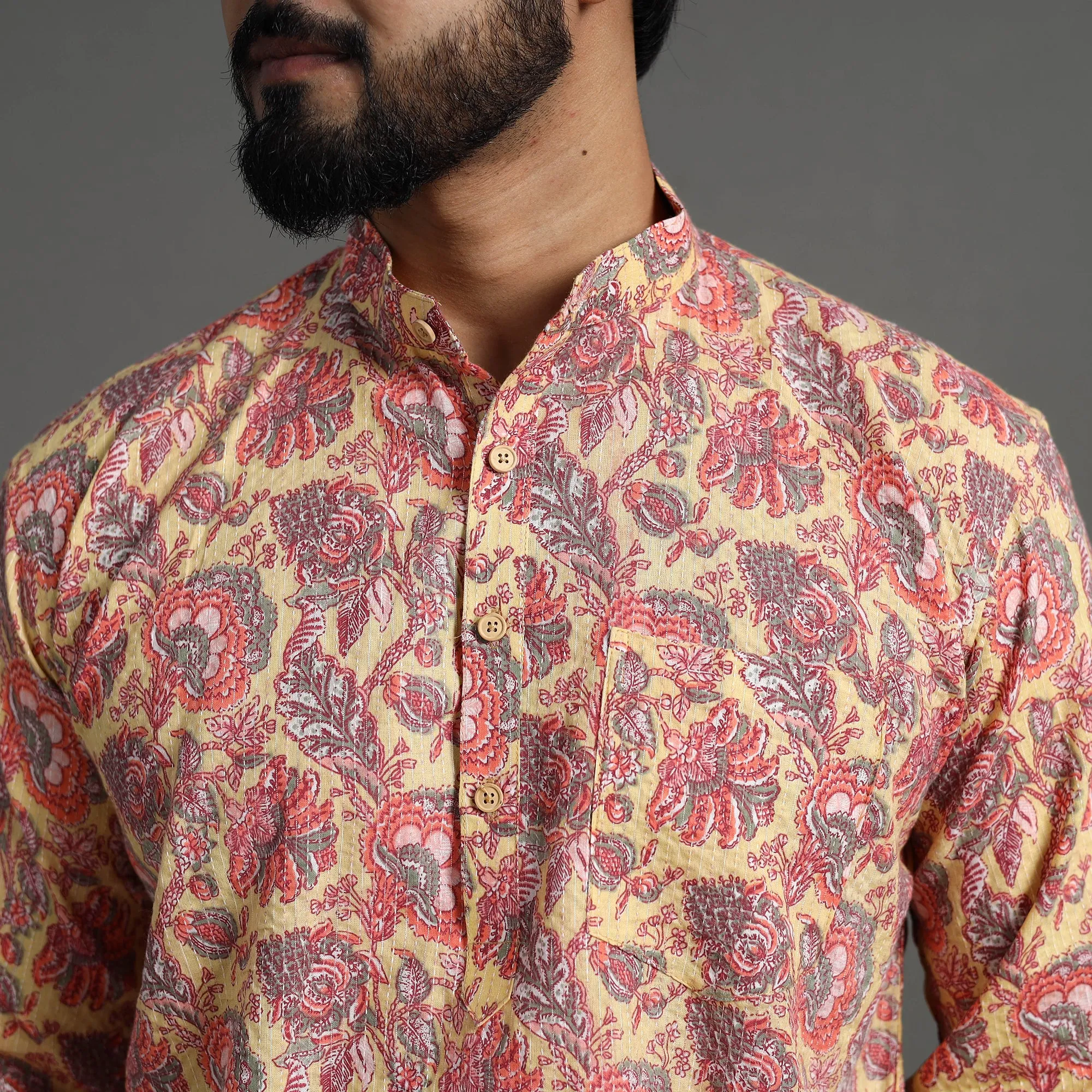 Kantha Stitch Cotton Short Jaipur Kurta for Men 01 sold by Itokri product image thumbnail 3