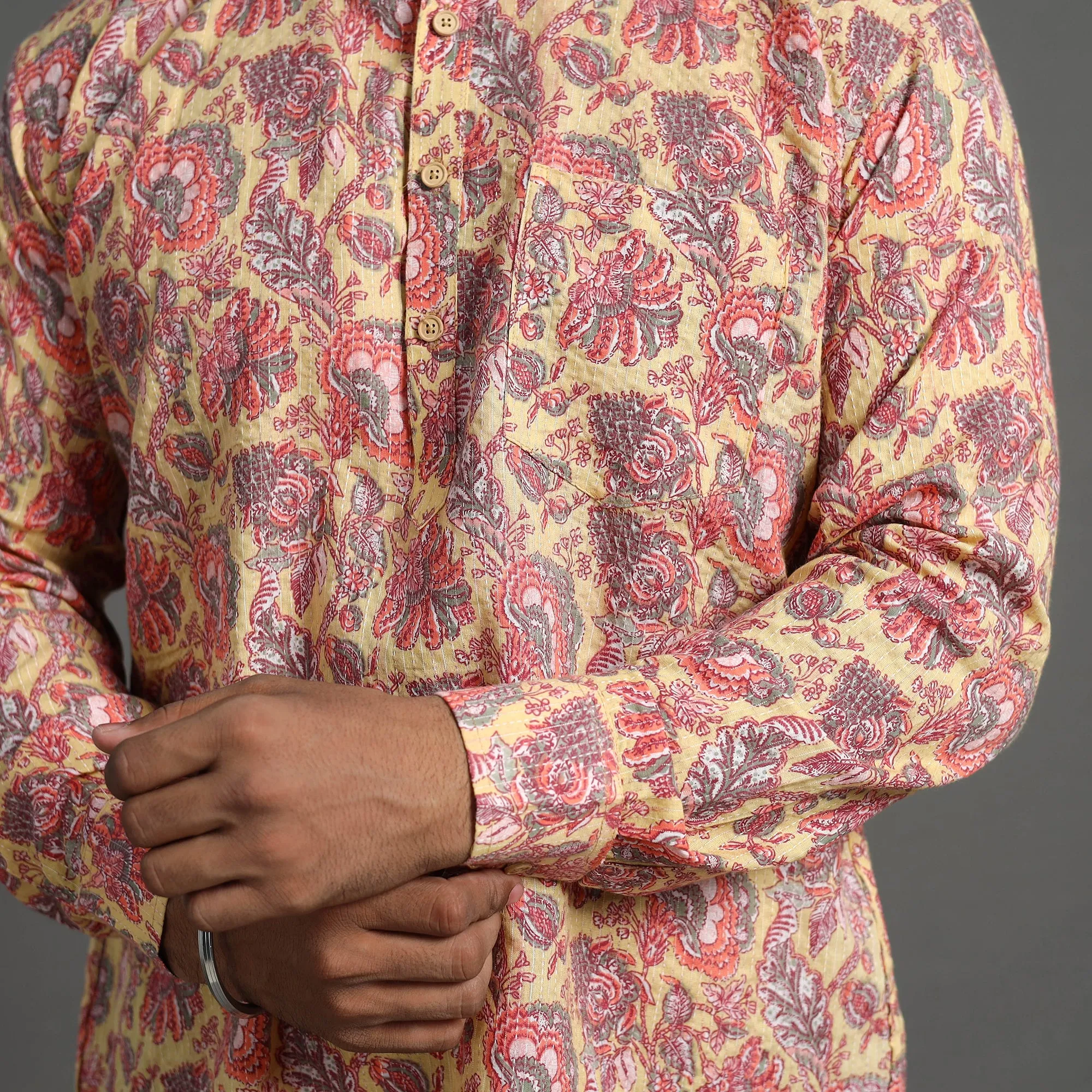Kantha Stitch Cotton Short Jaipur Kurta for Men 01 sold by Itokri product image thumbnail 4