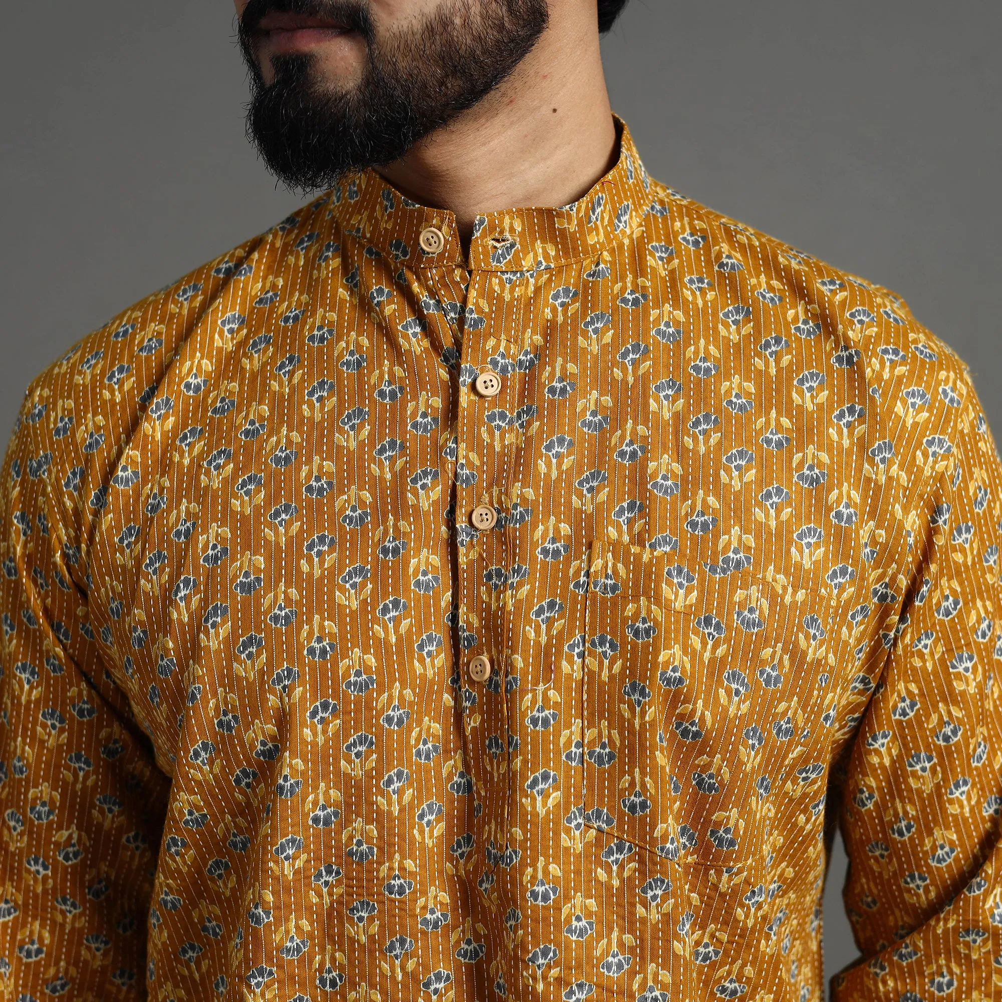 Kantha Stitch Cotton Short Jaipur Kurta for Men 06 sold by Itokri product image thumbnail 3