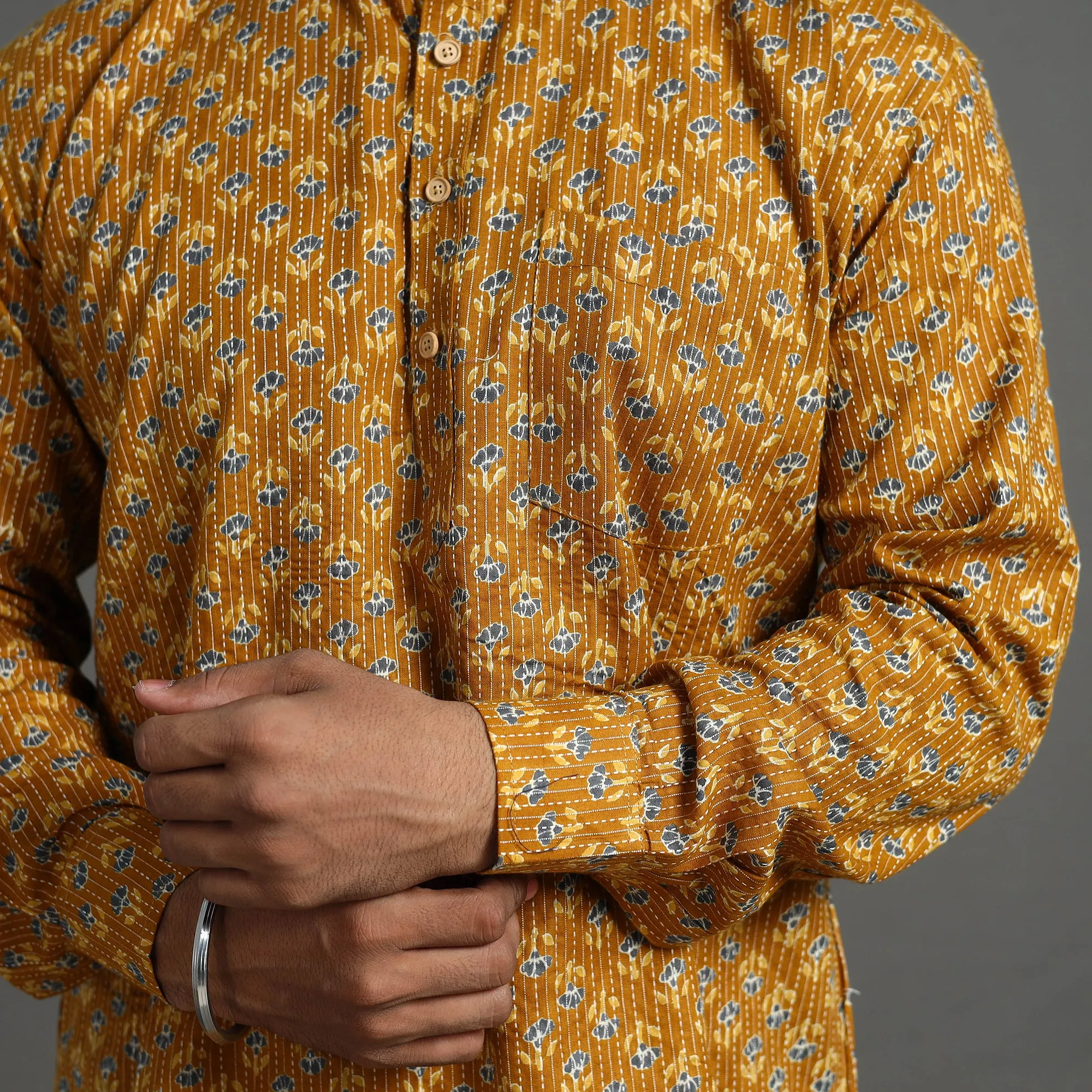 Kantha Stitch Cotton Short Jaipur Kurta for Men 06 sold by Itokri product image thumbnail 4