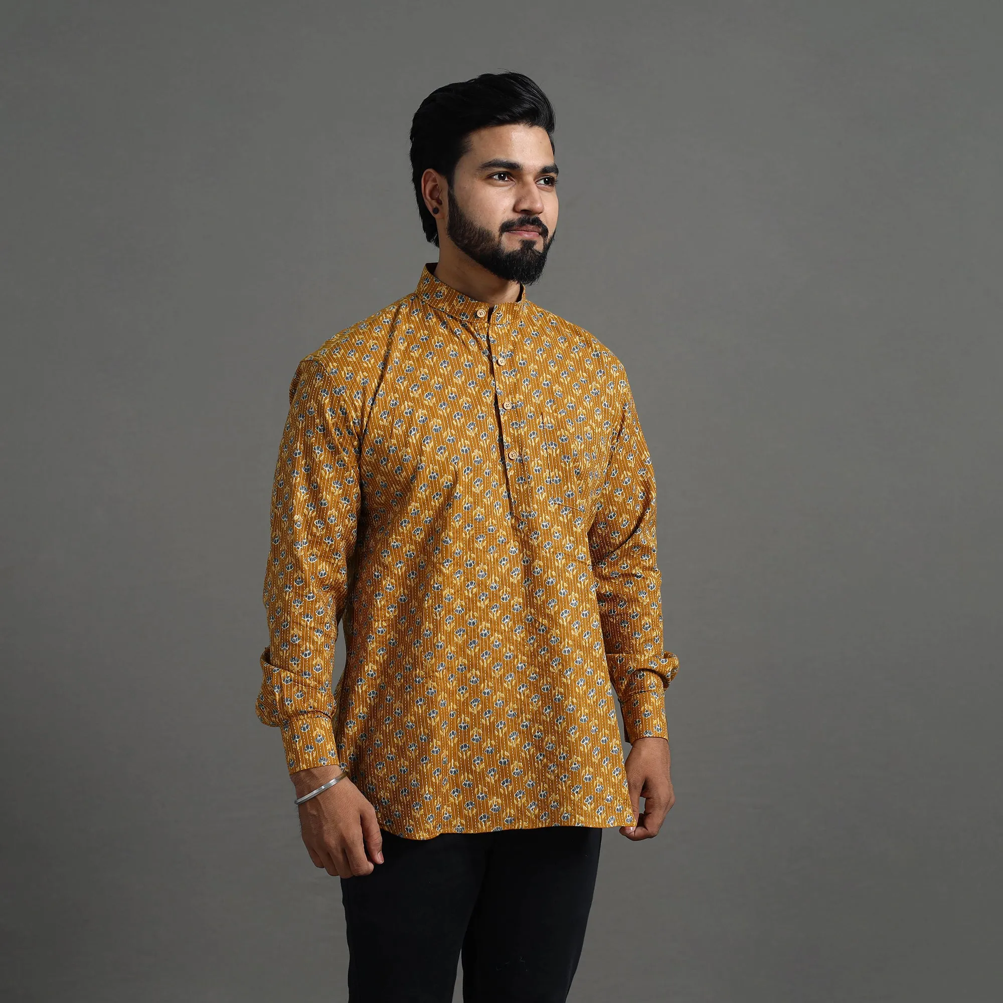 Kantha Stitch Cotton Short Jaipur Kurta for Men 06 sold by Itokri product image thumbnail 2