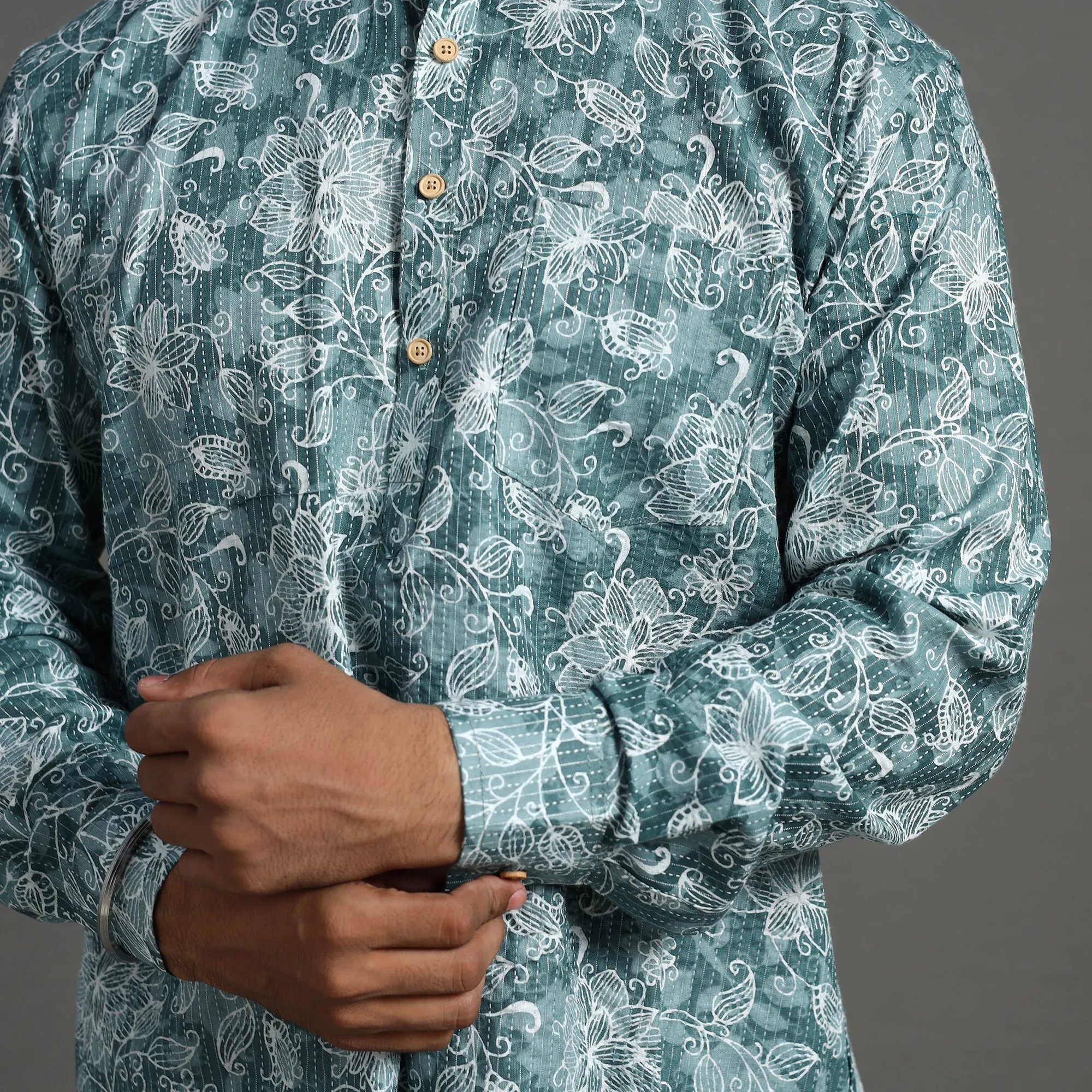 Kantha Stitch Cotton Short Jaipur Kurta for Men 09 sold by Itokri product image thumbnail 4