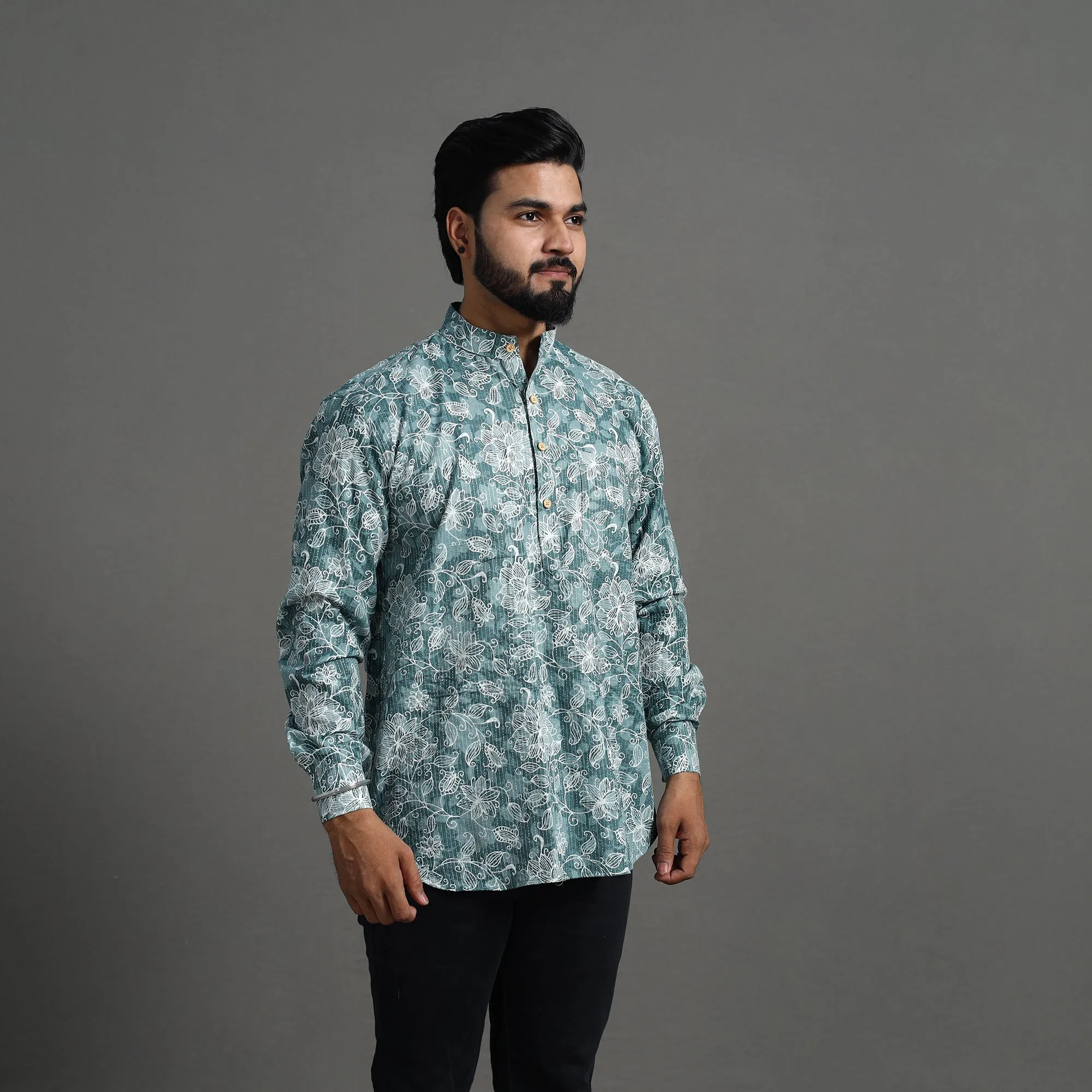 Kantha Stitch Cotton Short Jaipur Kurta for Men 09 sold by Itokri product image thumbnail 2