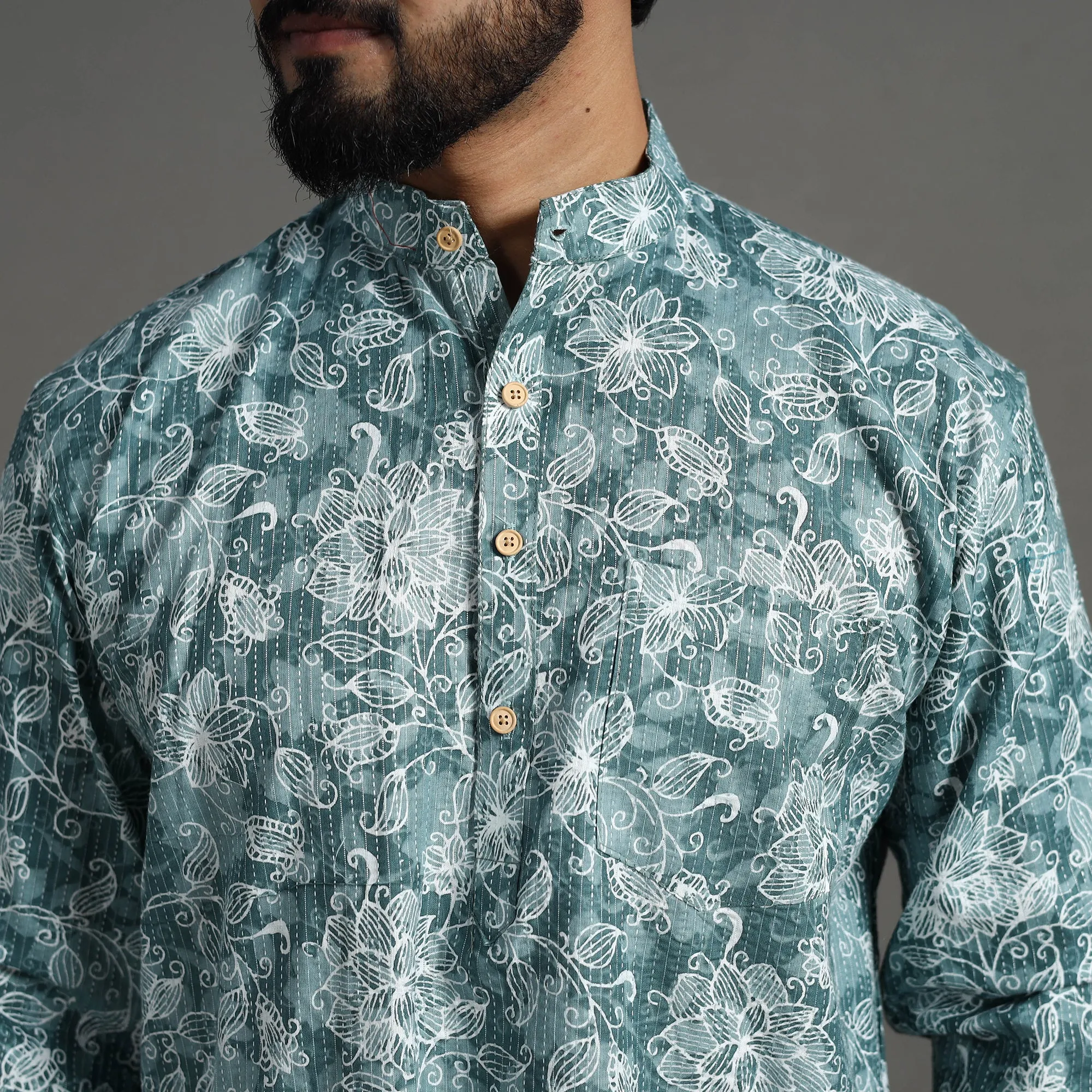Kantha Stitch Cotton Short Jaipur Kurta for Men 09 sold by Itokri product image thumbnail 3