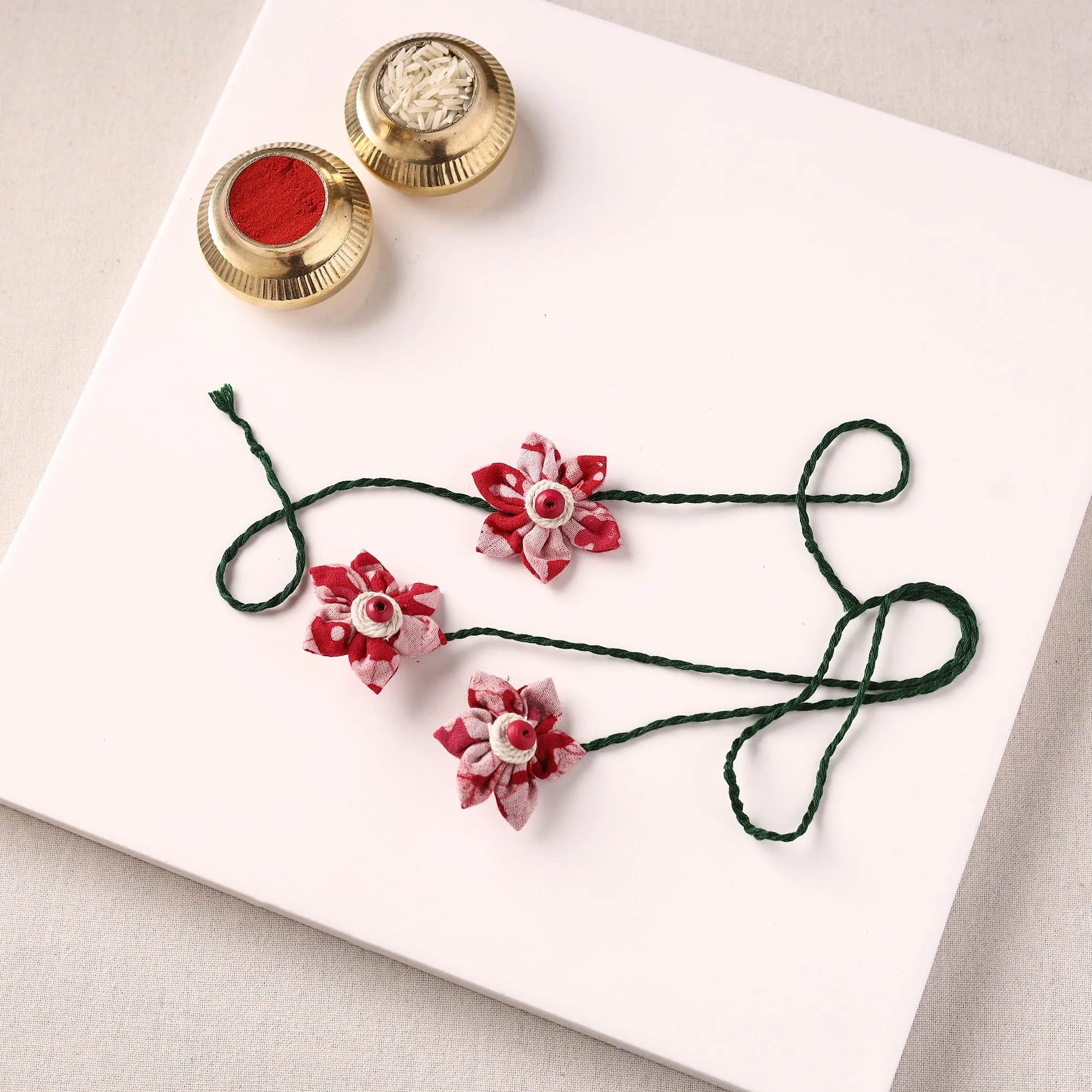 Flower Handmade Thread Work Fabart Rakhi with Lumba Set 130 sold by Itokri