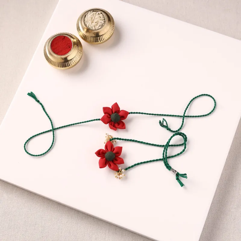 Flower Handmade Fabart Bhaiya Bhabhi Rakhi Set 112 made by Itokri