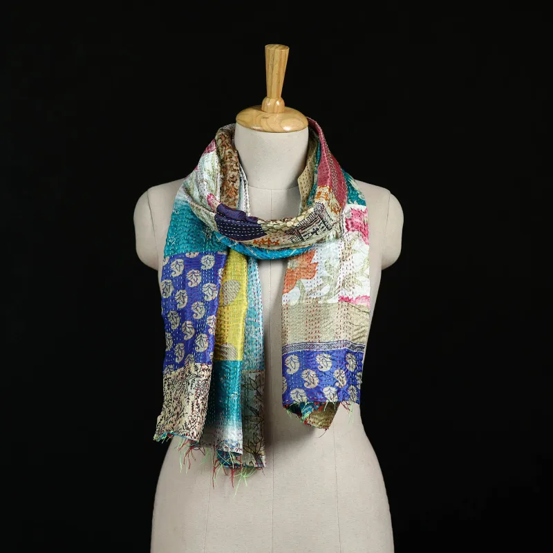 Bengal Kantha Handwork Patchwork Reversible Silk Stole 329 made by Itokri