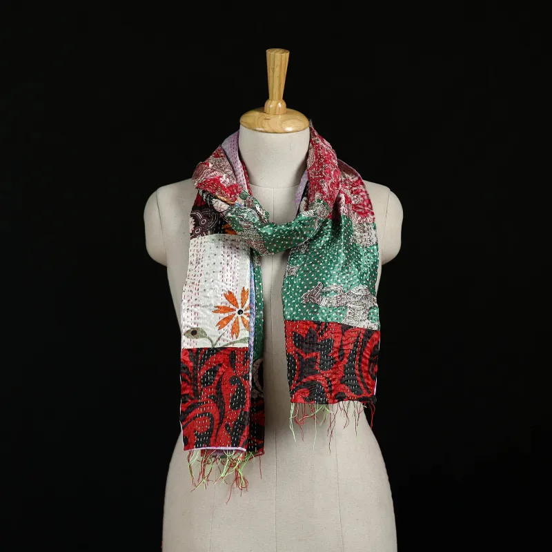 Bengal Kantha Handwork Patchwork Reversible Silk Stole 313 made by Itokri