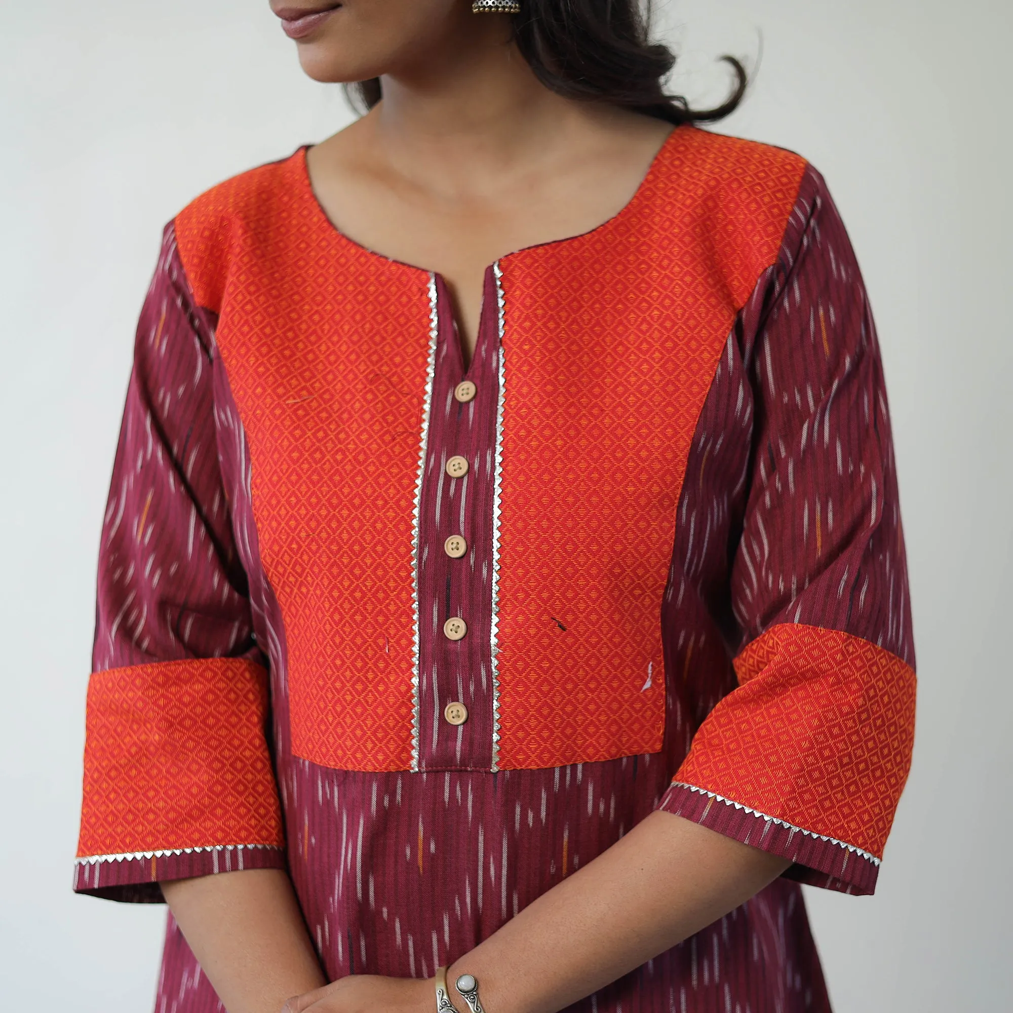 Purple - Handloom Cotton Pochampally Ikat Kurta Set with Dupatta 05 sold by Itokri product image thumbnail 5