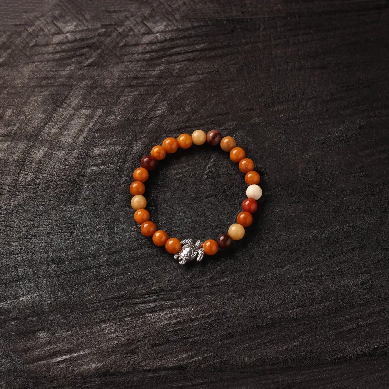 Handmade Crystal Beaded Mookaite Jasper Turtle Charm Rakhi / Bracelet 22 made by Itokri