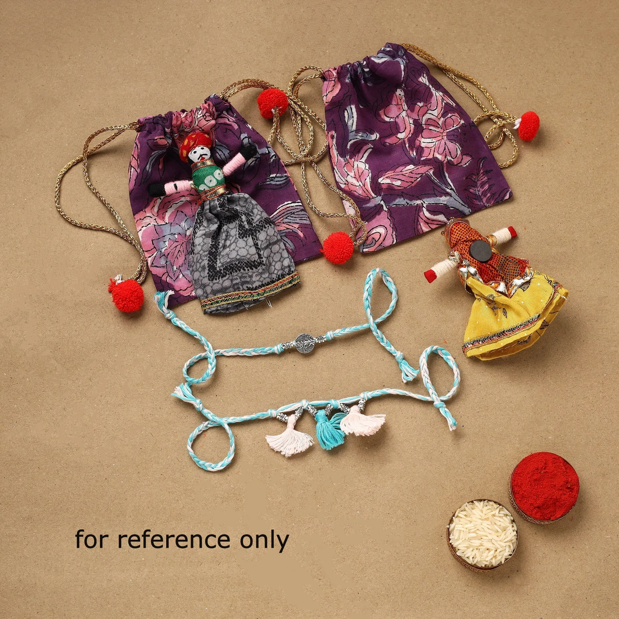 Flower Handmade Thread Work Fabart Rakhi & Lumba Set with Potli 124 sold by Itokri product image thumbnail 3