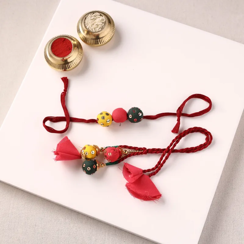 Handmade Sequin Work Fabart Rakhi with Lumba Set 133 made by Itokri