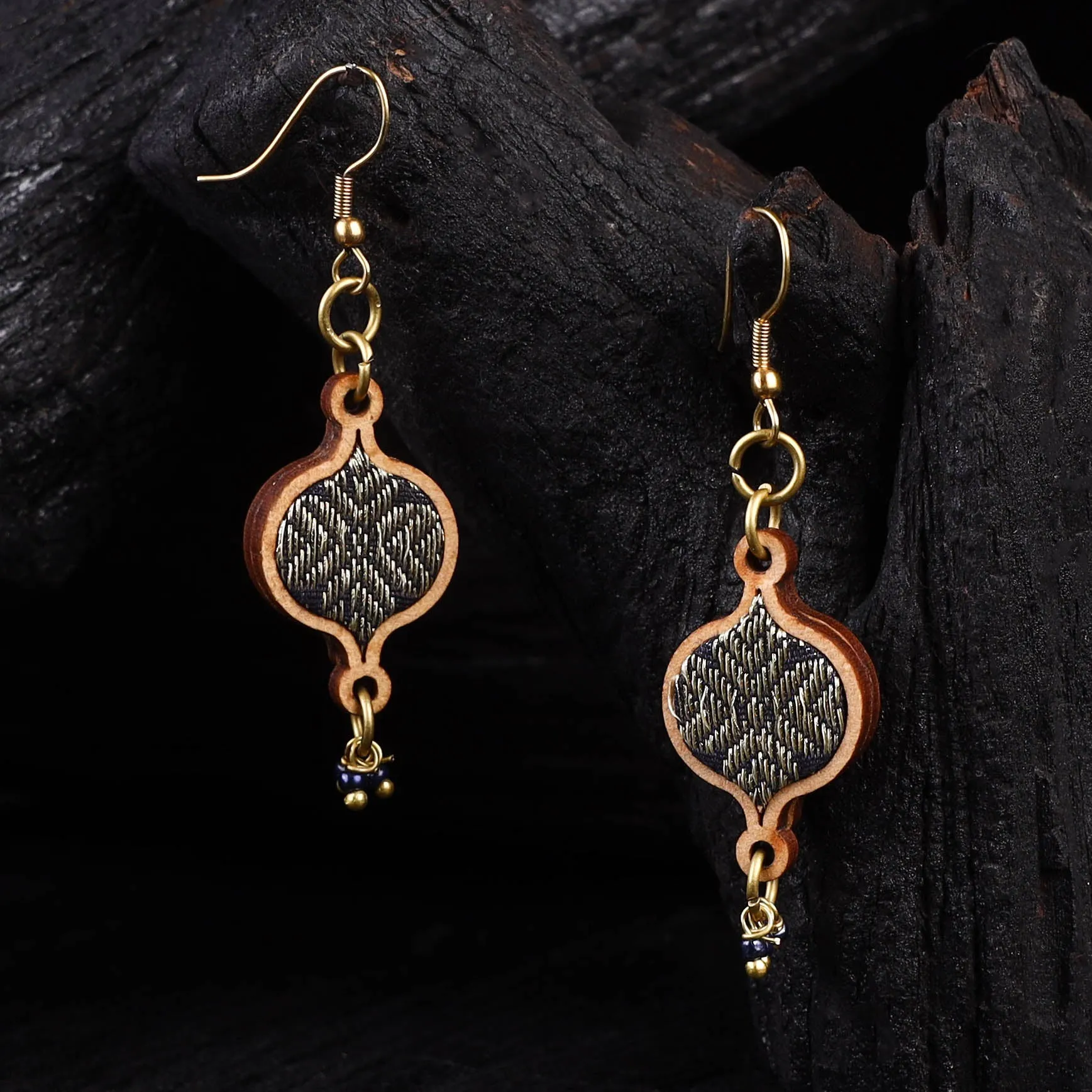 WHE Blue Festive Repurposed Banarasi Brocade Fabric & Wood Earrings 20 sold by Itokri product image thumbnail 2