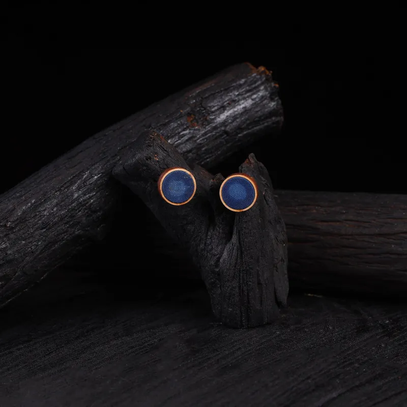 WHE Indigo Repurposed Fabric & Wood Stud Earrings 28 made by Itokri