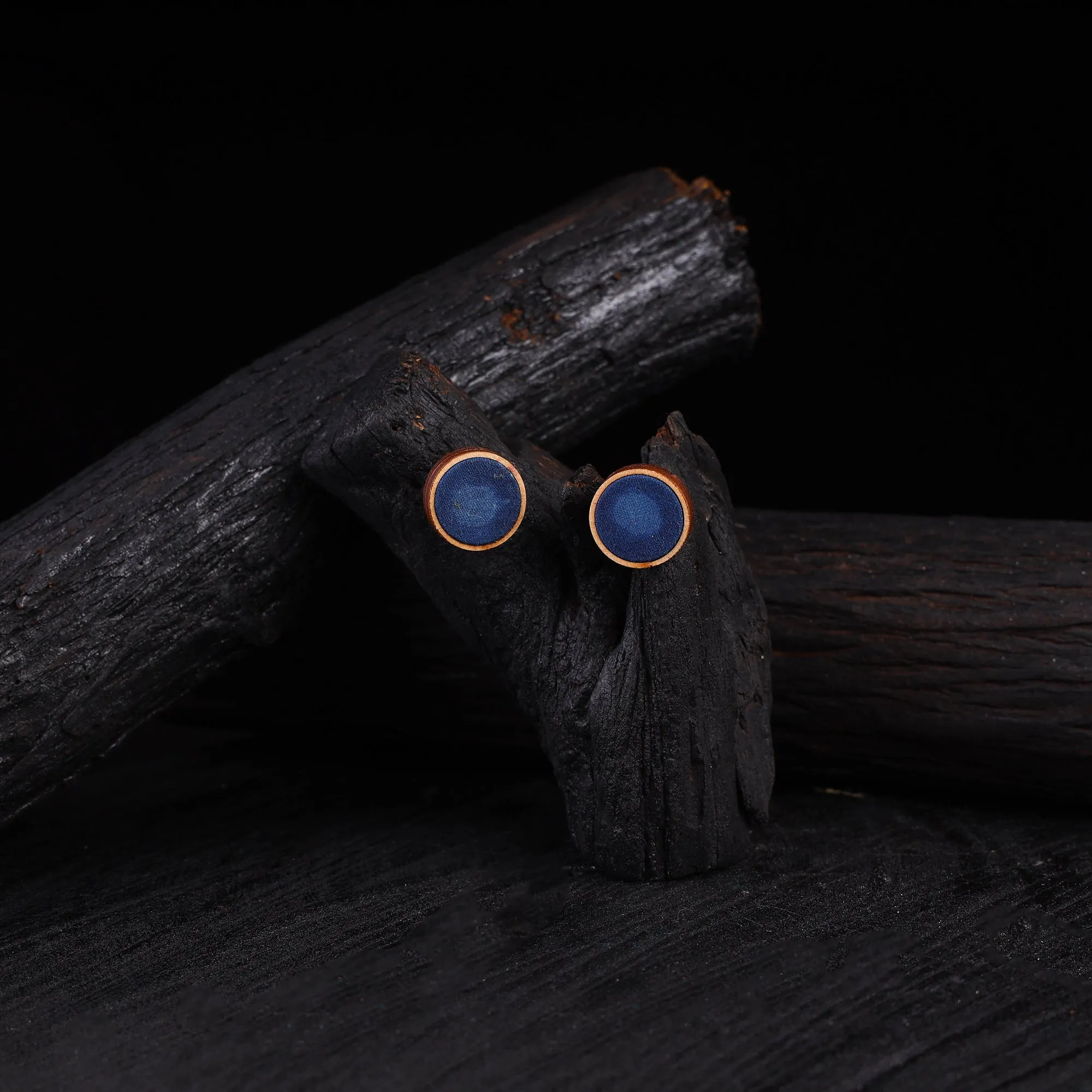 WHE Indigo Repurposed Fabric & Wood Stud Earrings 28 sold by Itokri