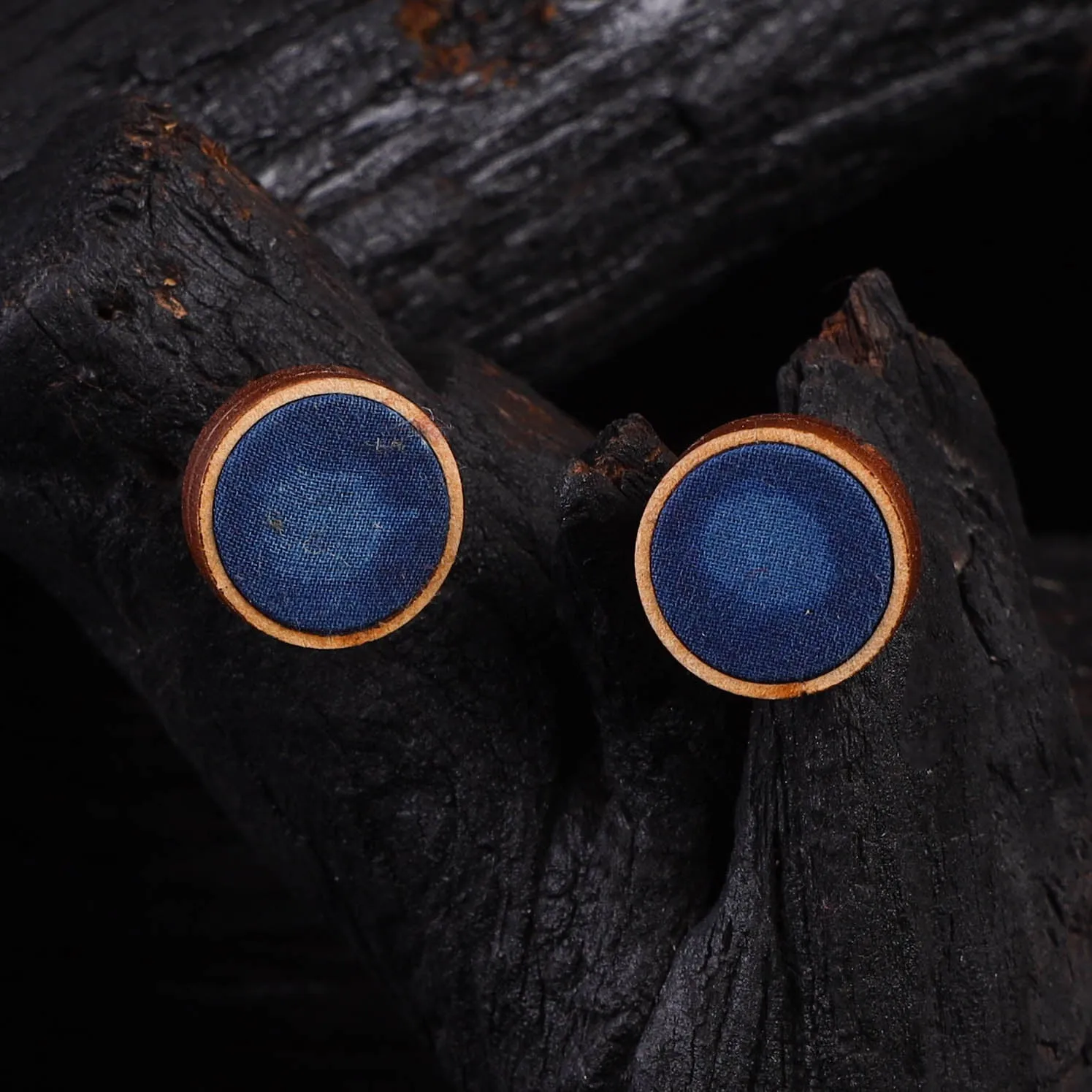 WHE Indigo Repurposed Fabric & Wood Stud Earrings 28 sold by Itokri product image thumbnail 2