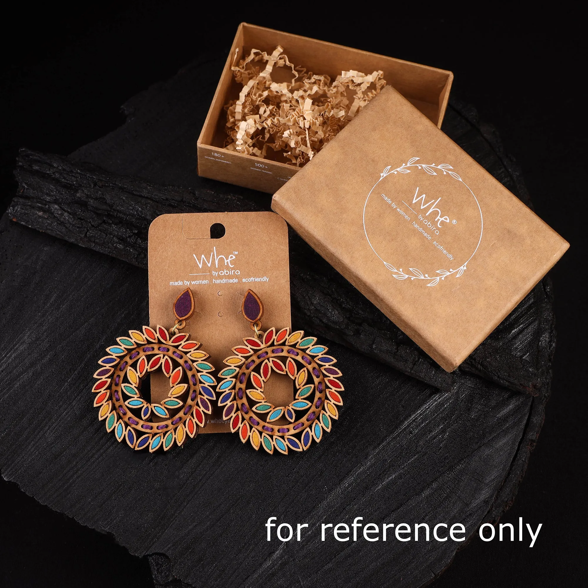WHE Indigo Repurposed Fabric & Wood Stud Earrings 28 sold by Itokri product image thumbnail 3