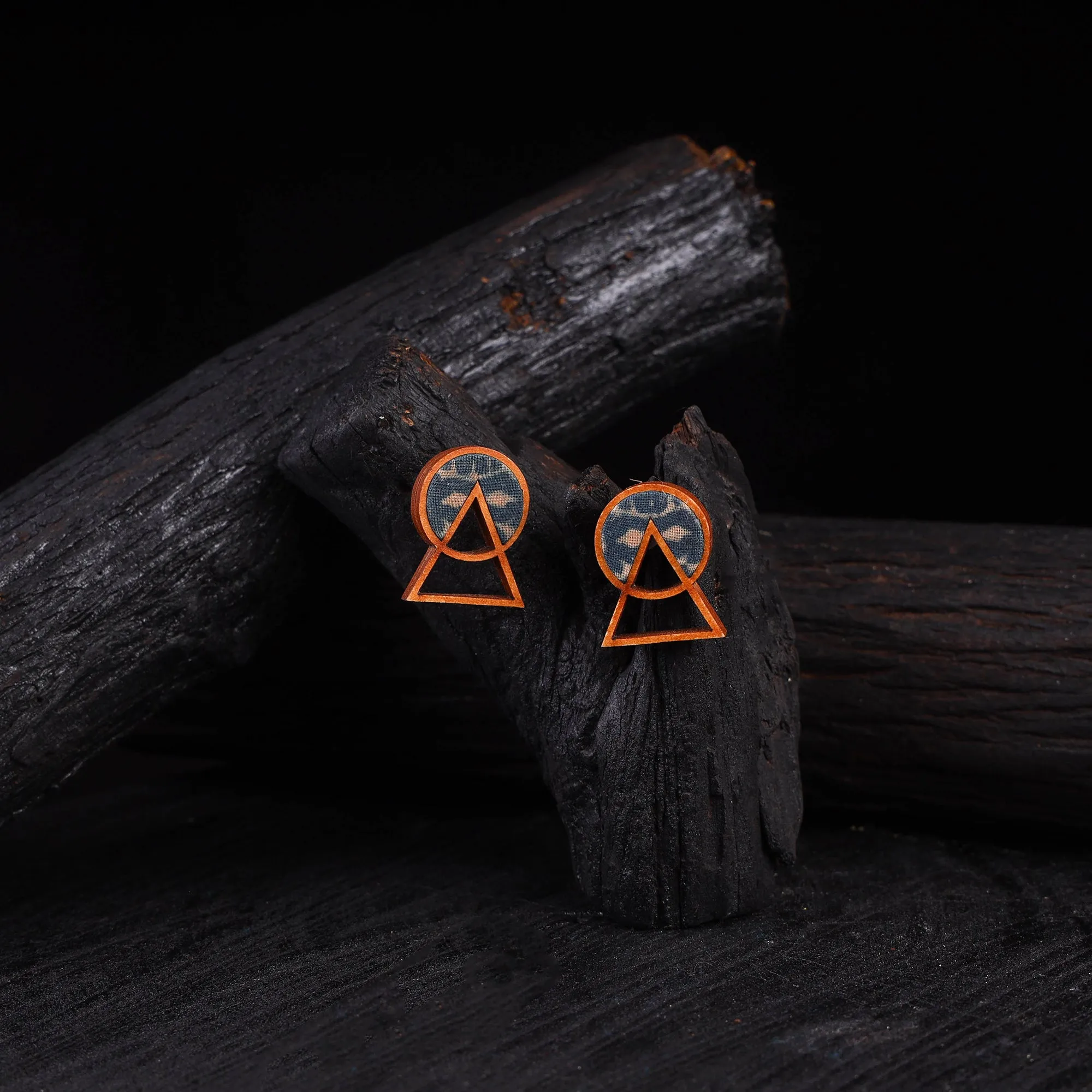 WHE Blue Two Look in One Repurposed Fabric & Wood Geometric Stud Earrings 25 sold by Itokri