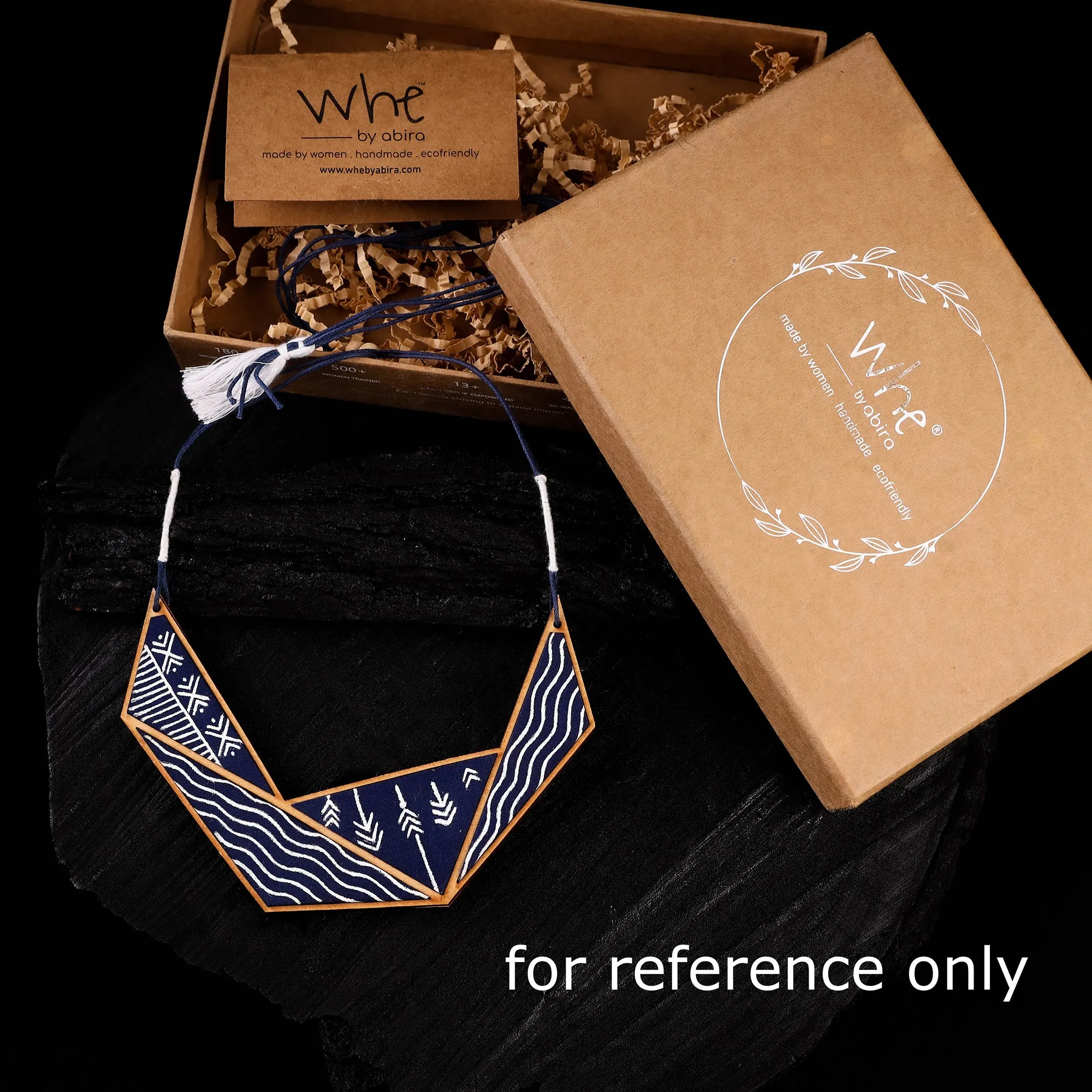 WHE Indigo Bloom Lotus Repurposed Fabric & Wood Necklace 13 sold by Itokri product image thumbnail 3