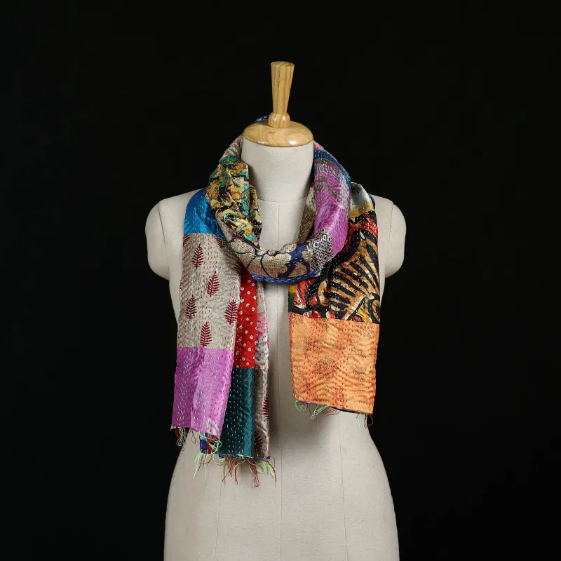 Bengal Kantha Handwork Patchwork Reversible Silk Stole 371 made by Itokri