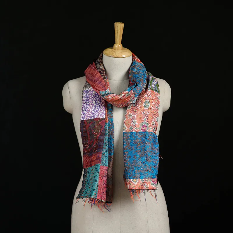 Bengal Kantha Handwork Patchwork Reversible Silk Stole 363 made by Itokri