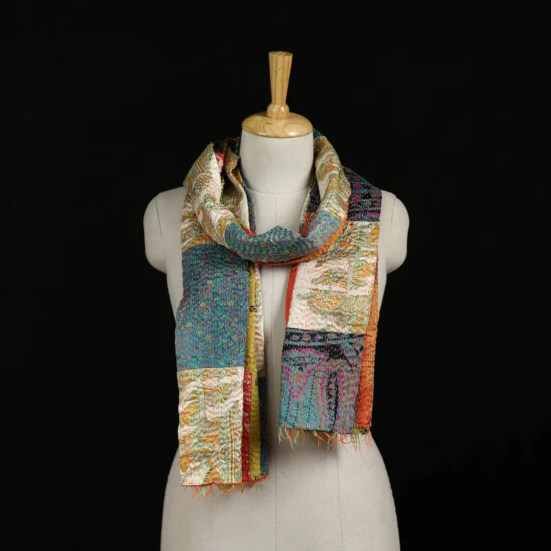 Bengal Kantha Handwork Patchwork Reversible Silk Stole 360 made by Itokri