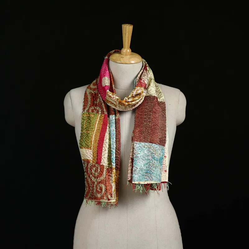 Bengal Kantha Handwork Patchwork Reversible Silk Stole 357 made by Itokri