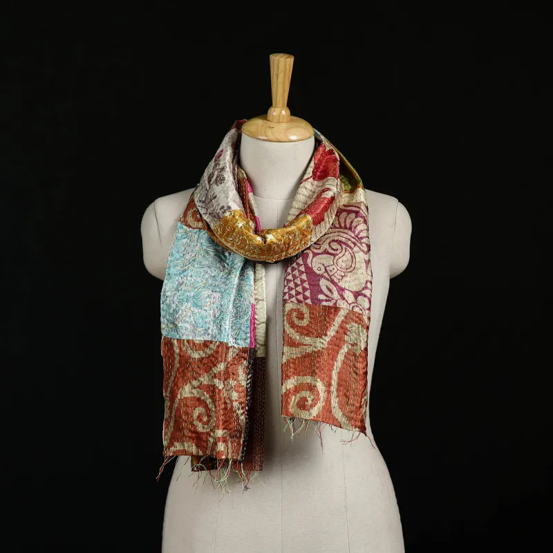 Bengal Kantha Handwork Patchwork Reversible Silk Stole 352 made by Itokri