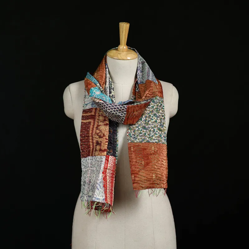 Bengal Kantha Handwork Patchwork Reversible Silk Stole 338 made by Itokri