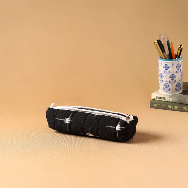 Black - Handcrafted Quilted Pencil Pouch 45 made by Itokri