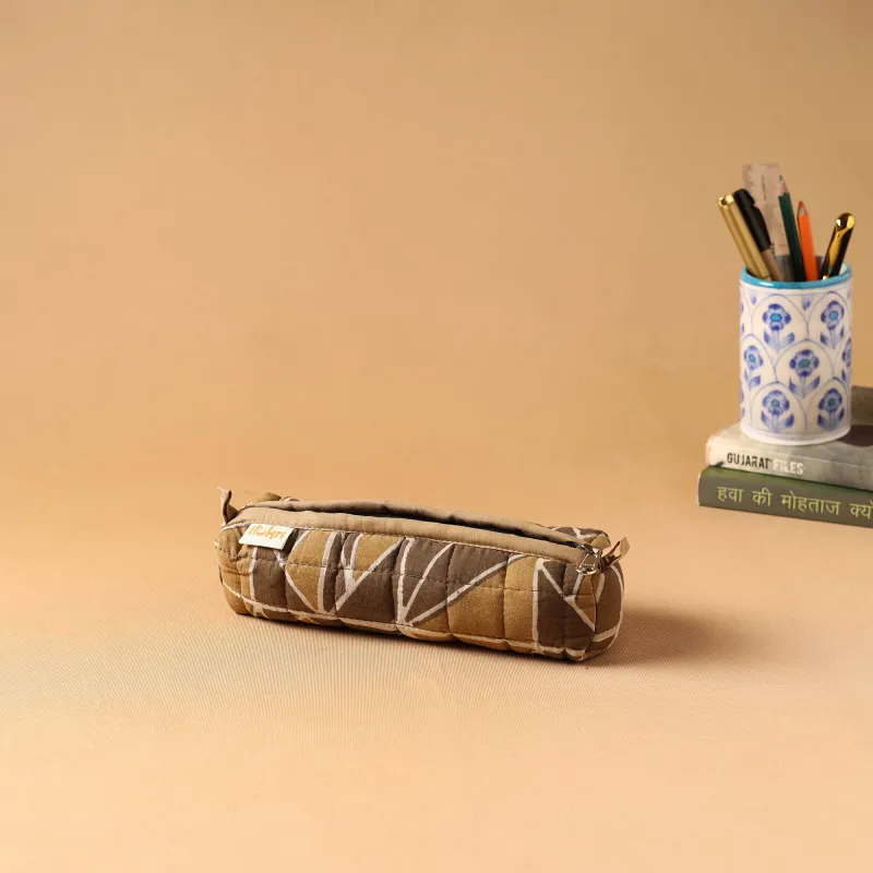 Brown - Handcrafted Quilted Pencil Pouch 41 made by Itokri