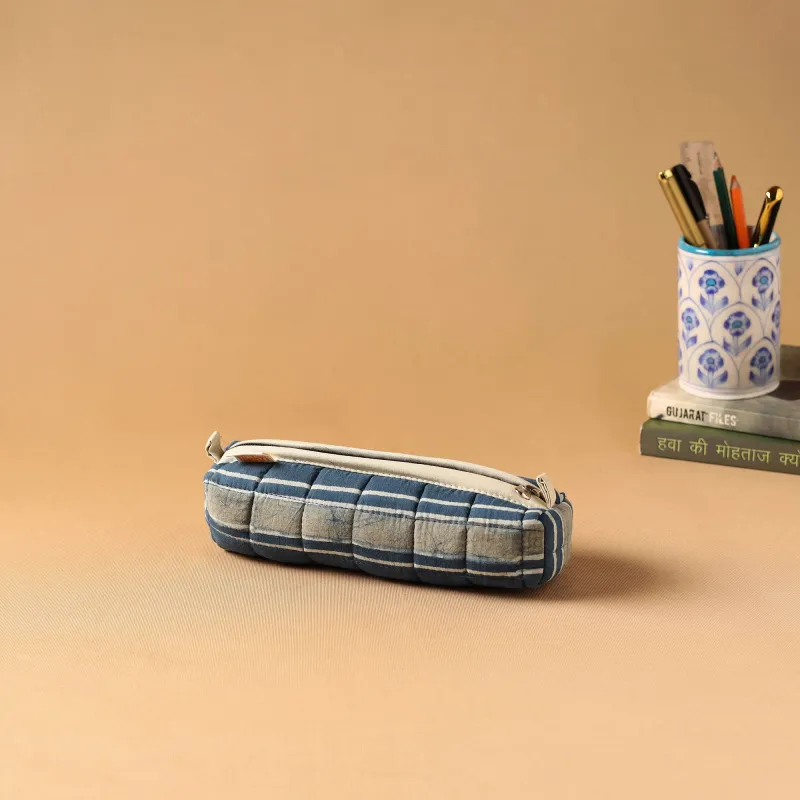 Blue - Handcrafted Quilted Pencil Pouch 36 made by Itokri