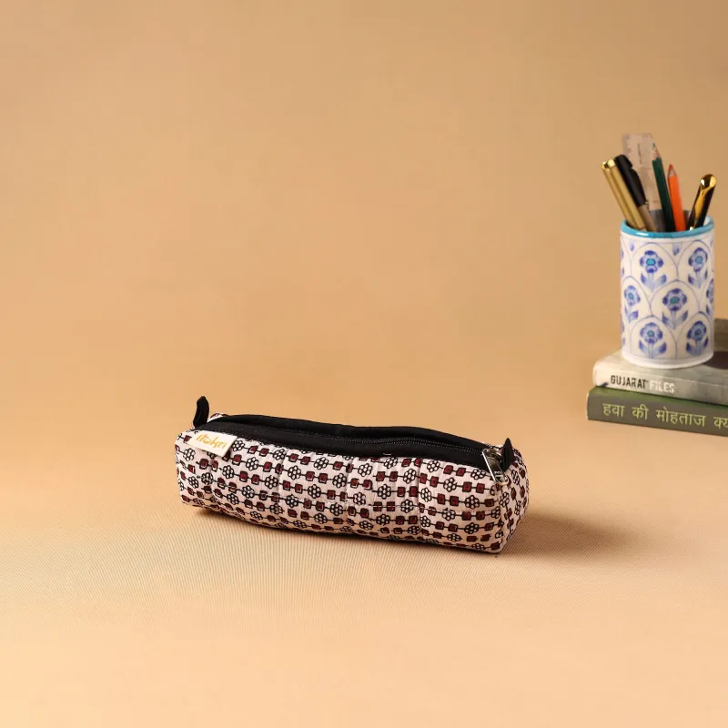 Beige - Handcrafted Quilted Pencil Pouch 07 made by Itokri