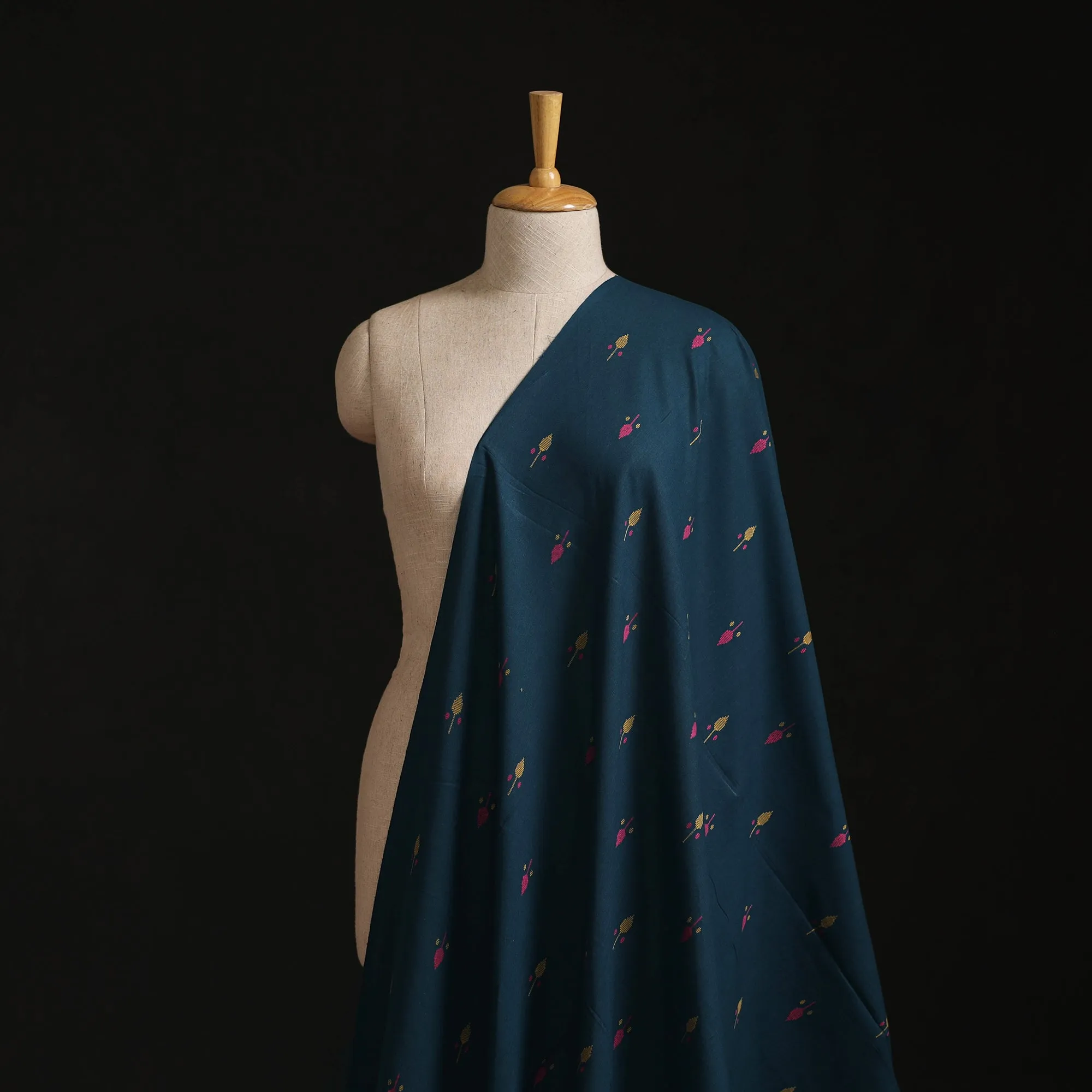 Blue - Prewashed Cotton Jacquard Buti Fabric 26 sold by Itokri