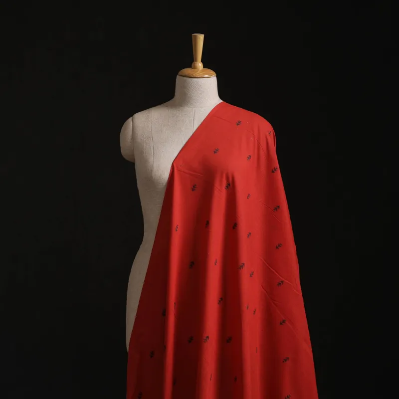 Red - Prewashed Cotton Jacquard Buti Fabric 02 made by Itokri