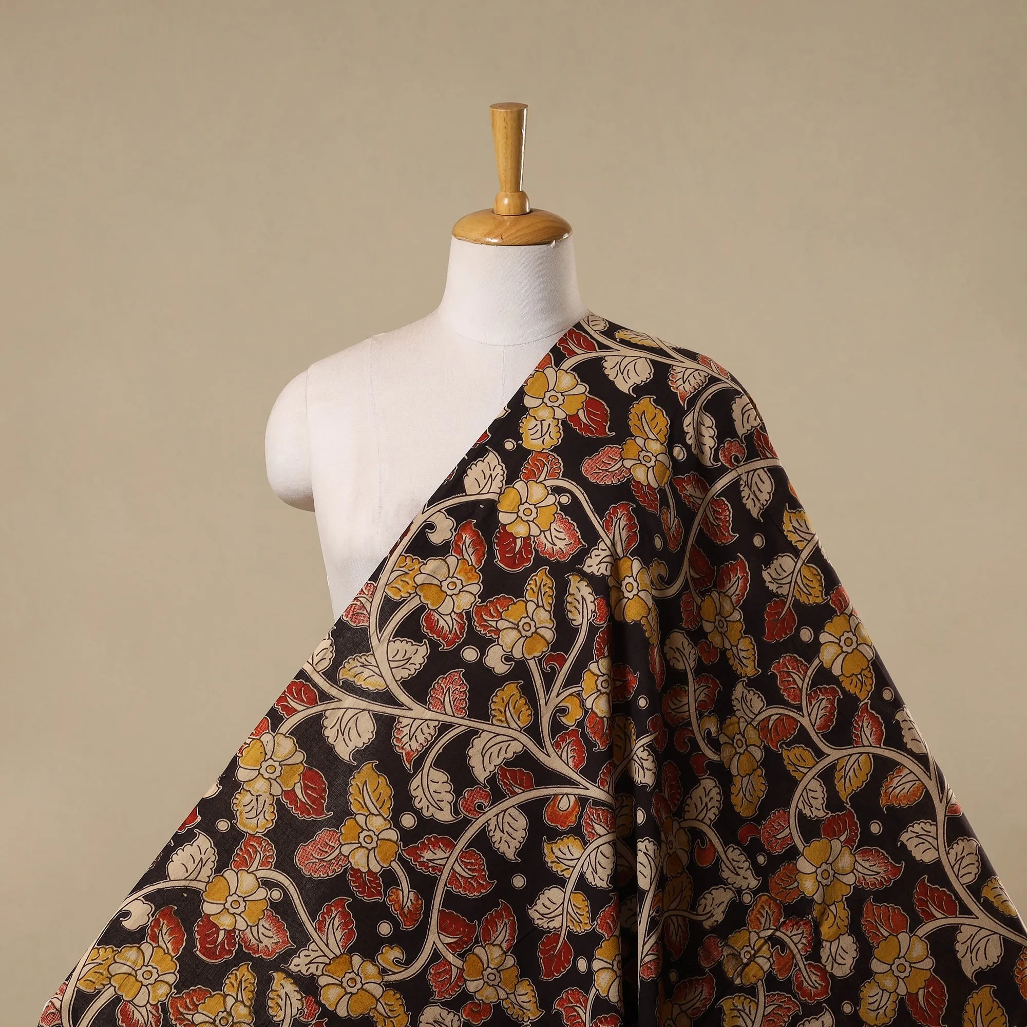 Black - Printed Cotton Kalamkari Fabric 36 sold by Itokri
