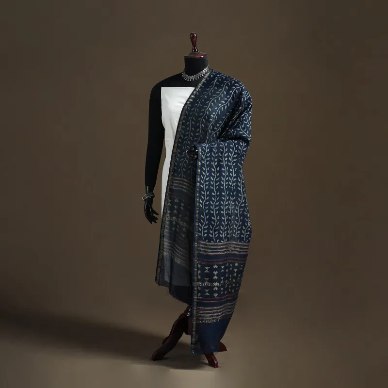 Blue - Akola Dabu Hand Block Print Chanderi Silk Handloom Dupatta 21 made by Itokri