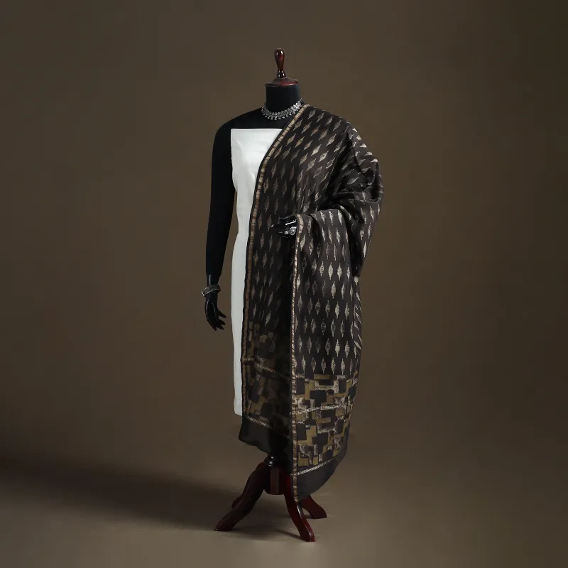 Black - Akola Dabu Hand Block Print Chanderi Silk Handloom Dupatta 09 made by Itokri