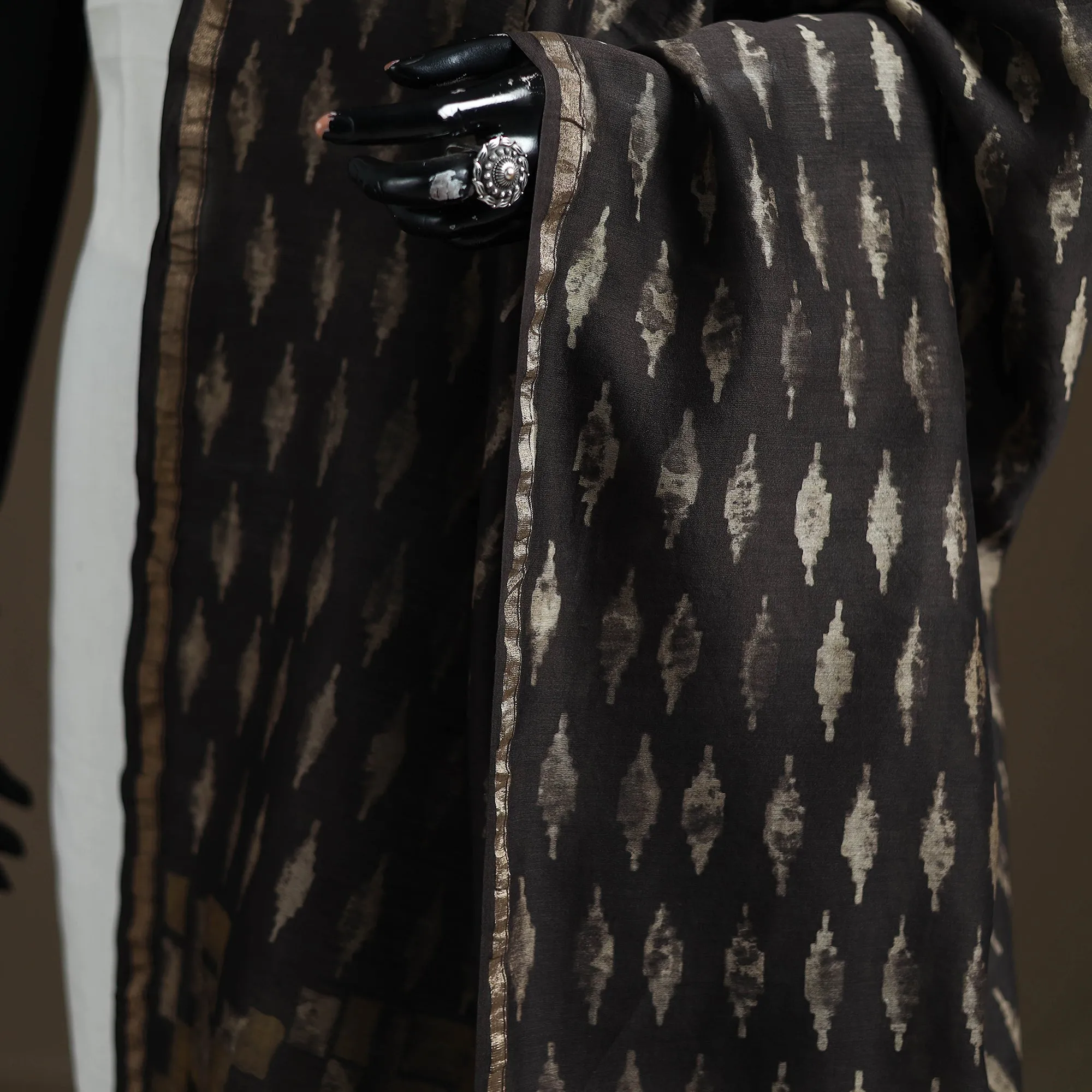 Black - Akola Dabu Hand Block Print Chanderi Silk Handloom Dupatta 09 sold by Itokri product image thumbnail 3