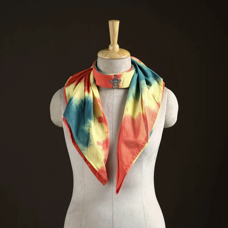 Shibori Tie-Dye Cotton Brooch Scarf 33 made by Itokri