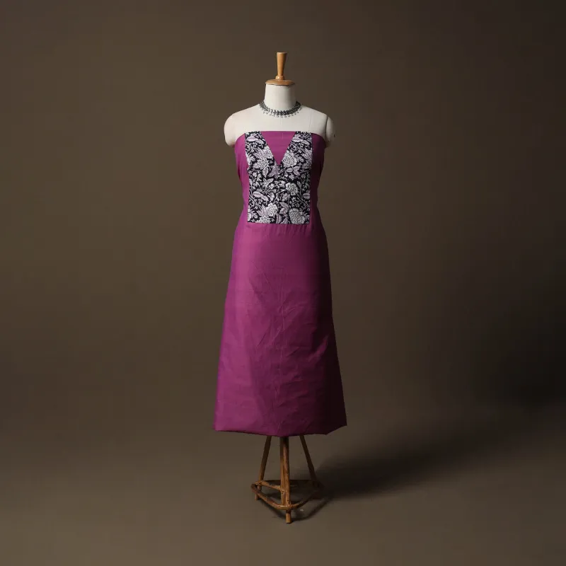 Purple - Mangalagiri Handloom Cotton Patchwork Unstitched Kurta Material (2.5M) 01 made by Itokri