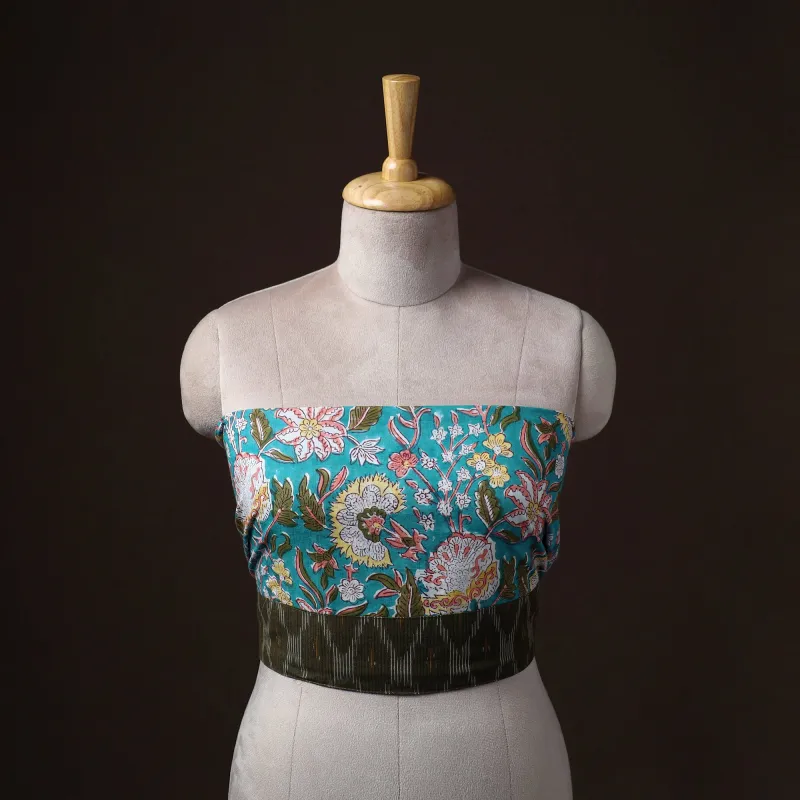 Green - Sanganeri Hand Block Print Cotton Blouse Piece 28 made by Itokri