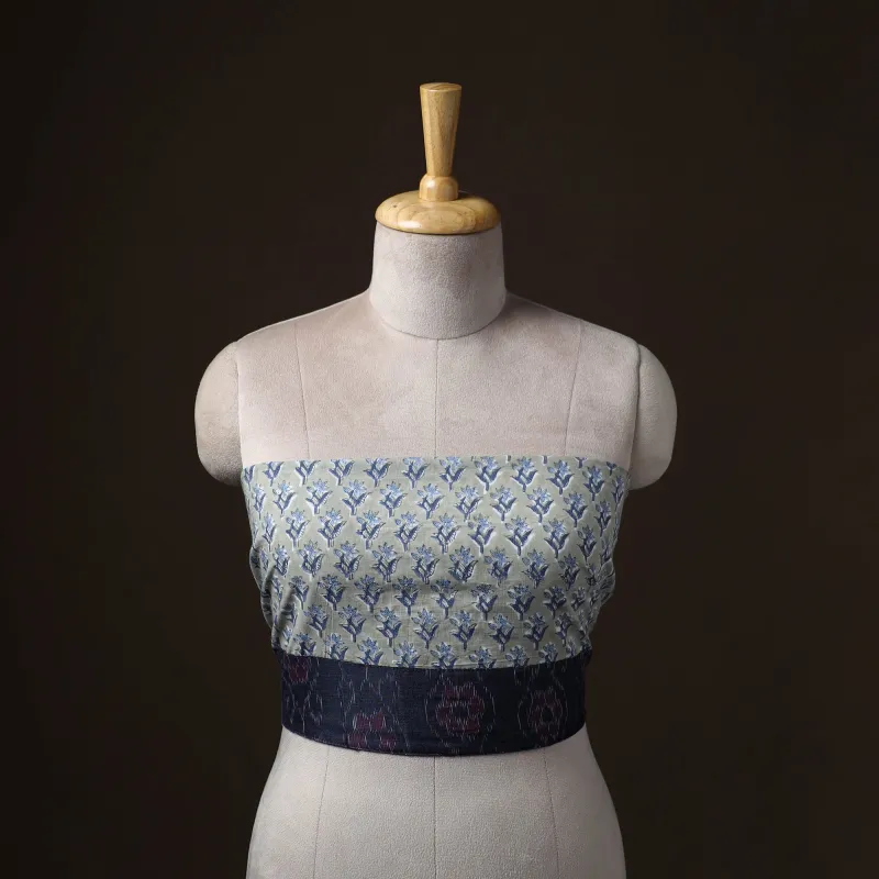 Green - Sanganeri Hand Block Print Cotton Blouse Piece 27 made by Itokri