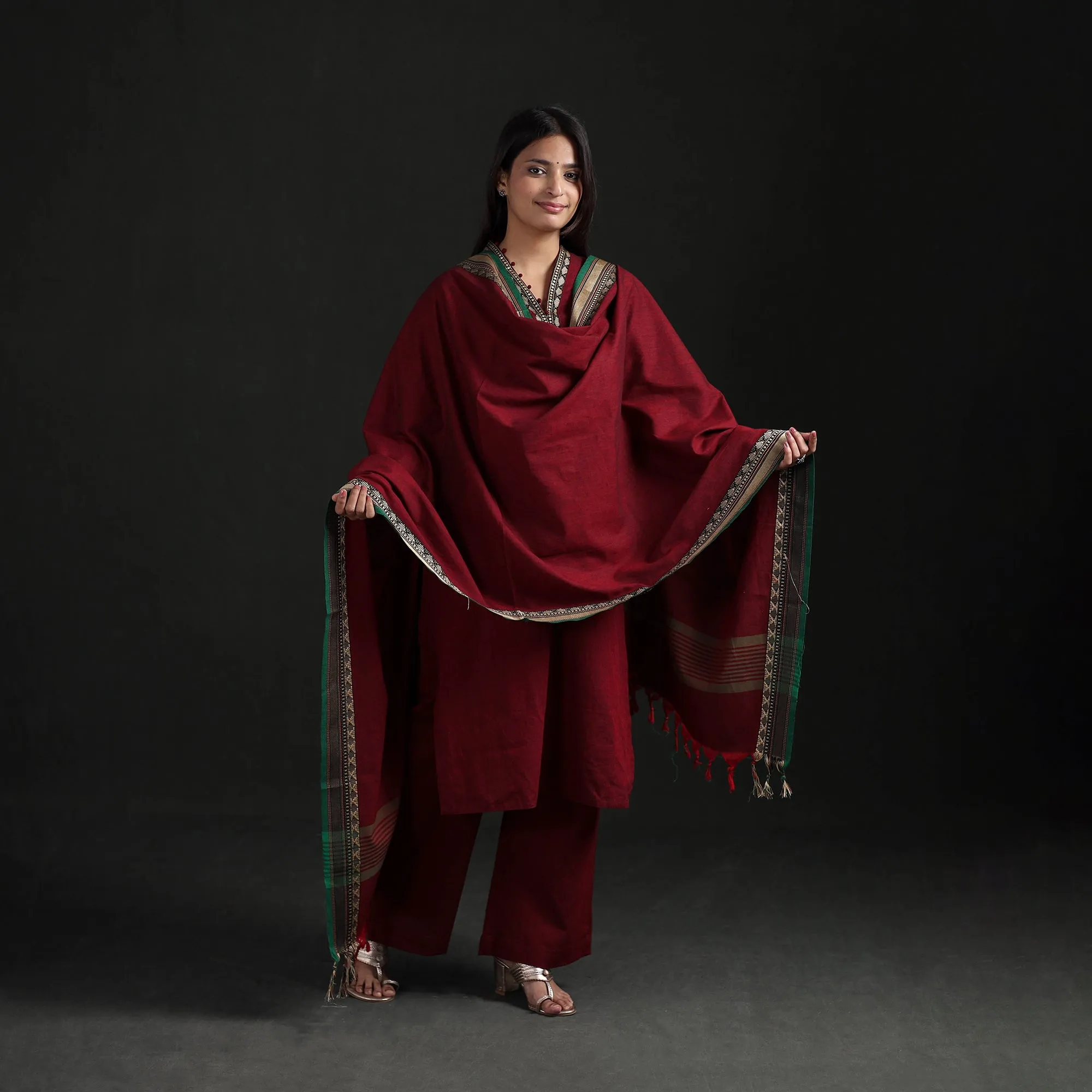 Red - Dharwad Cotton Suit Set with Dupatta for Women 12 sold by Itokri product image thumbnail 2