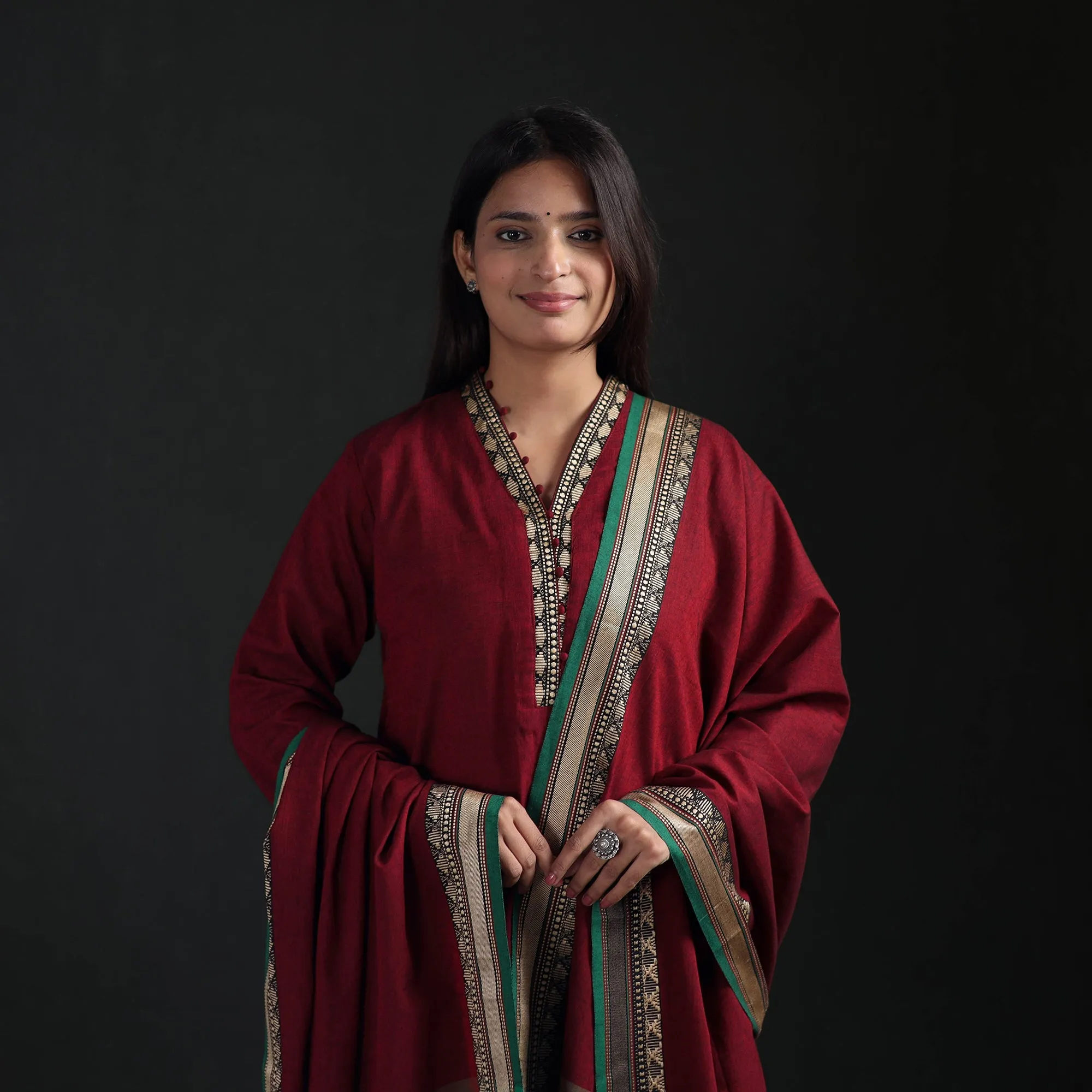 Red - Dharwad Cotton Suit Set with Dupatta for Women 12 sold by Itokri product image thumbnail 3