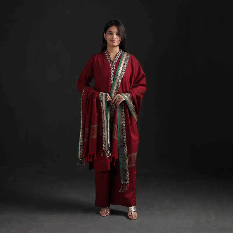 Red - Dharwad Cotton Suit Set with Dupatta for Women 12 made by Itokri