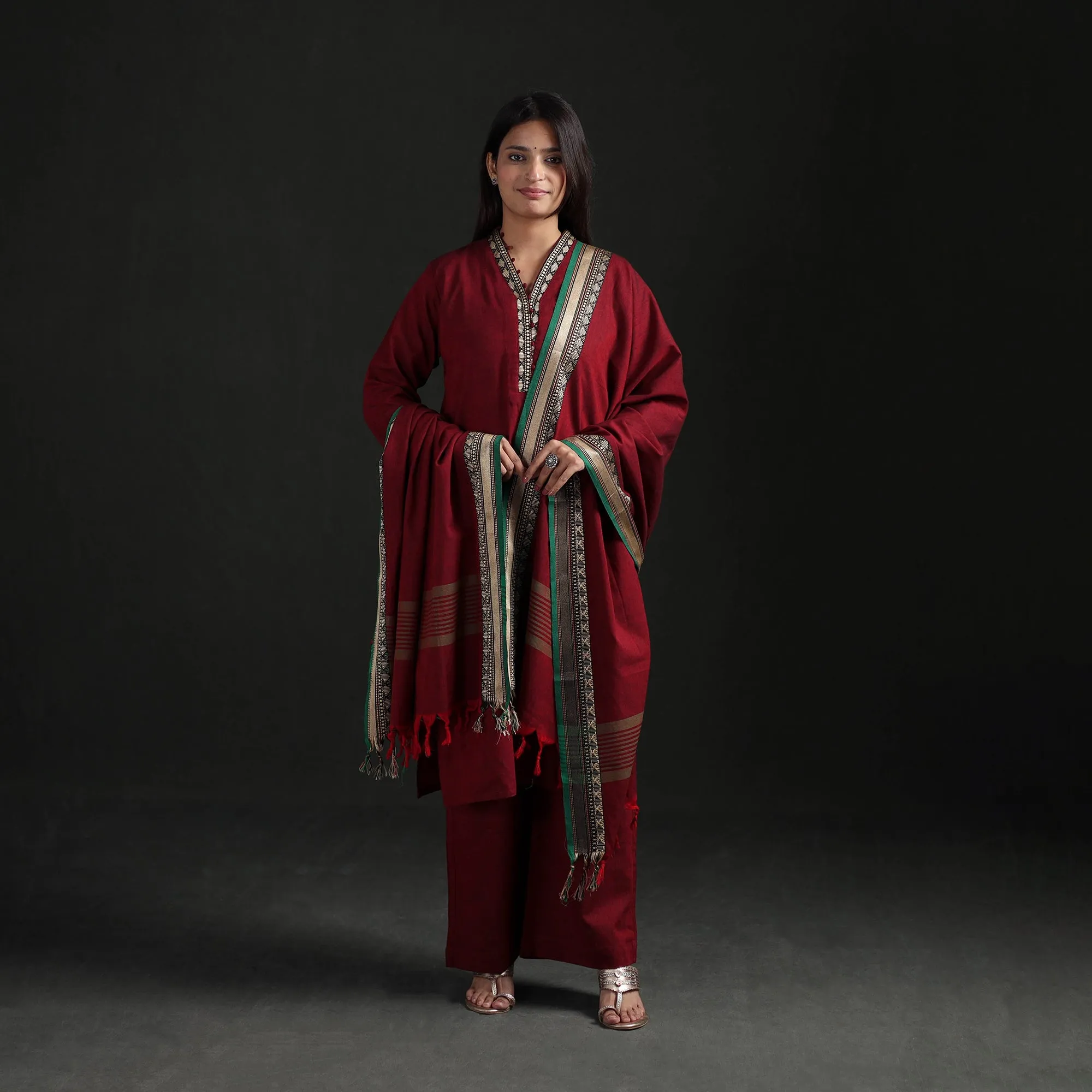 Red - Dharwad Cotton Suit Set with Dupatta for Women 12 sold by Itokri