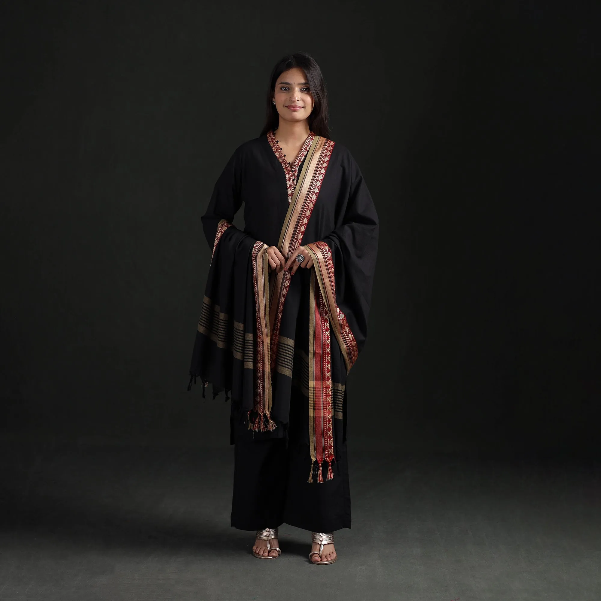 Black - Dharwad Cotton Suit Set with Dupatta for Women 15 sold by Itokri